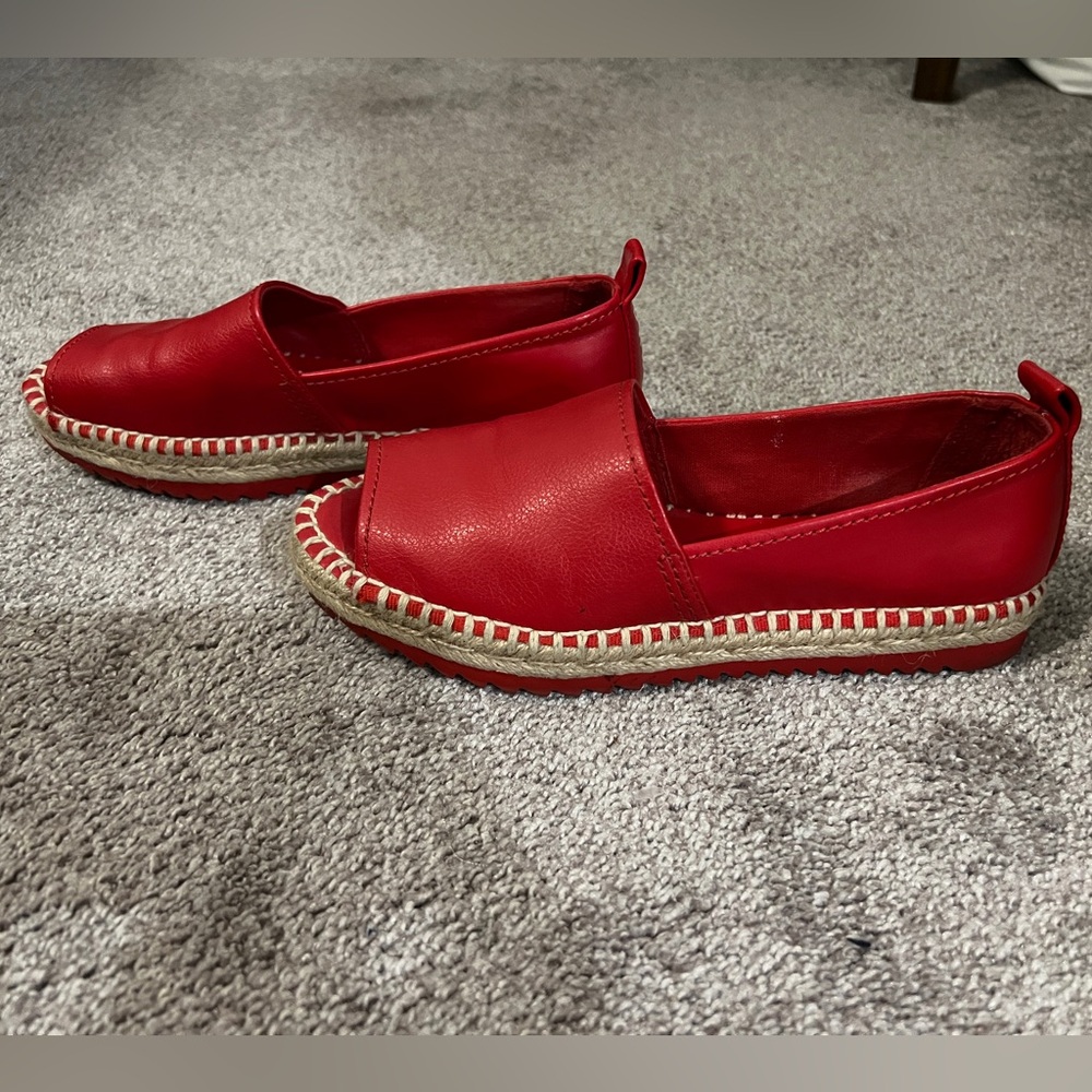 DKNY Red Leather Peep/Open Toe Espadrille Shoe Size 7 - Picture 3 of 3